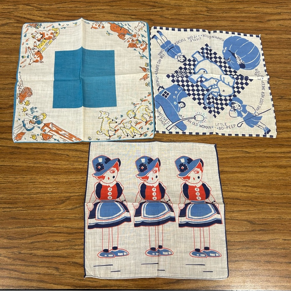 Handkerchiefs - 3 quantity - vintage children’s designs handkerchiefs